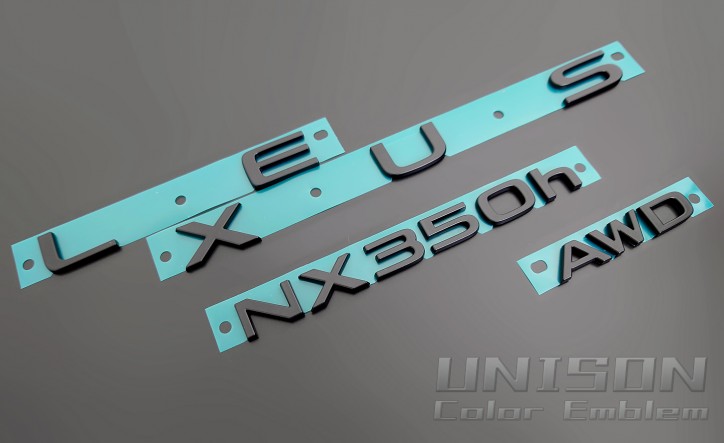 レクサスNX(20系)用マットブラック(ツヤ消し黒)エンブレム UNISON-純正エンブレム改
